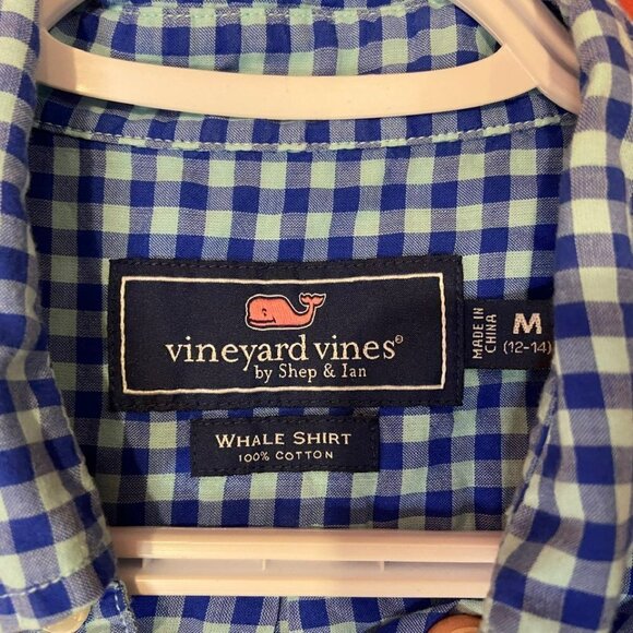 Vineyard Vines Boy's Blue Check Button Up Whale Shirt - Size Medium (12-14) - Picture 3 of 4